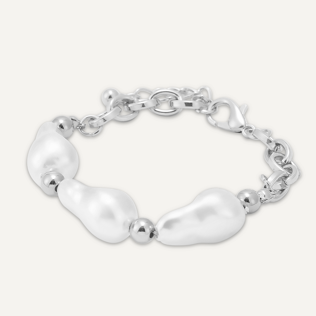 Vintage-Style Faux Pearl Clasp Bracelet In Silver-Tone