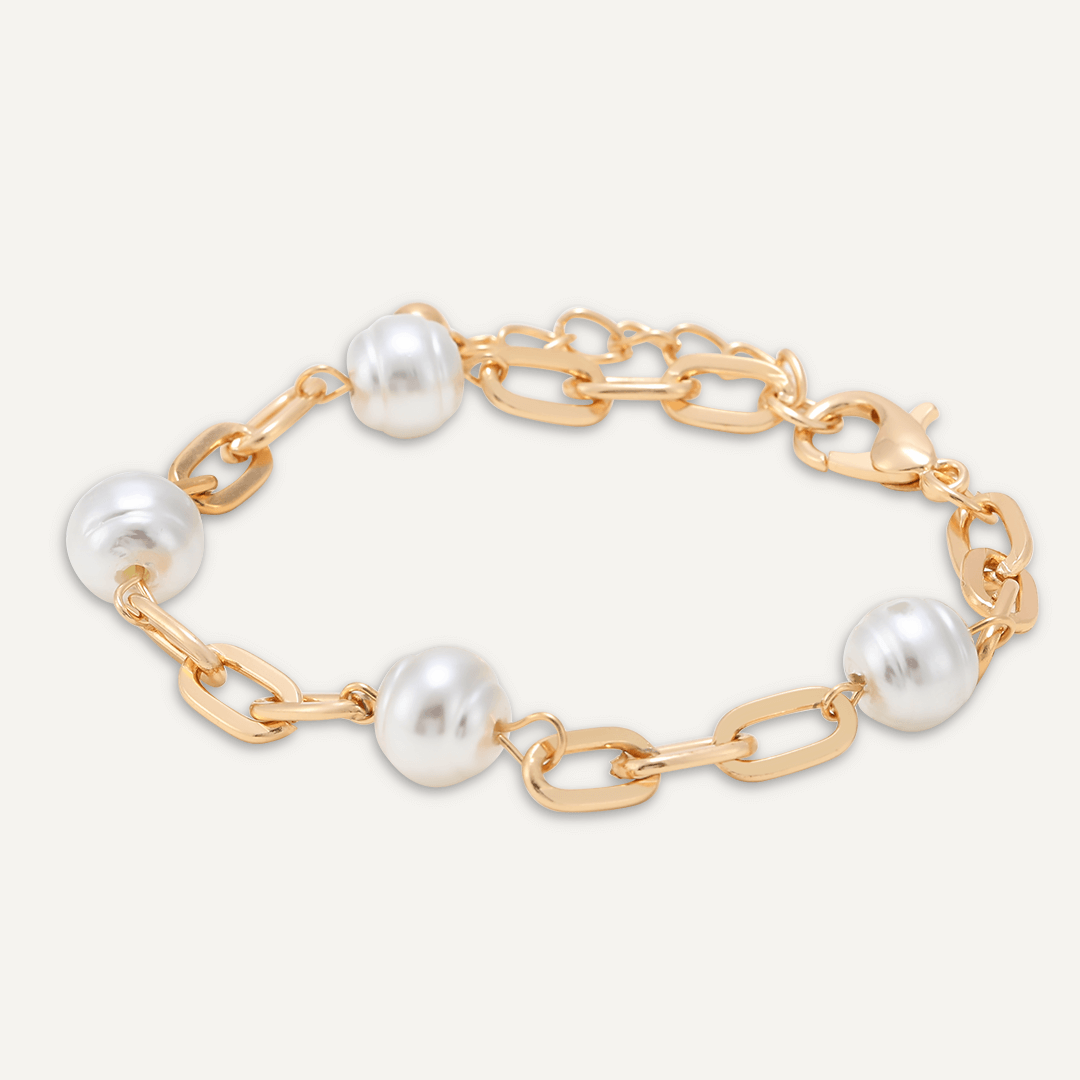 Chain-Link Faux Pearl Clasp Bracelet In Gold-Tone