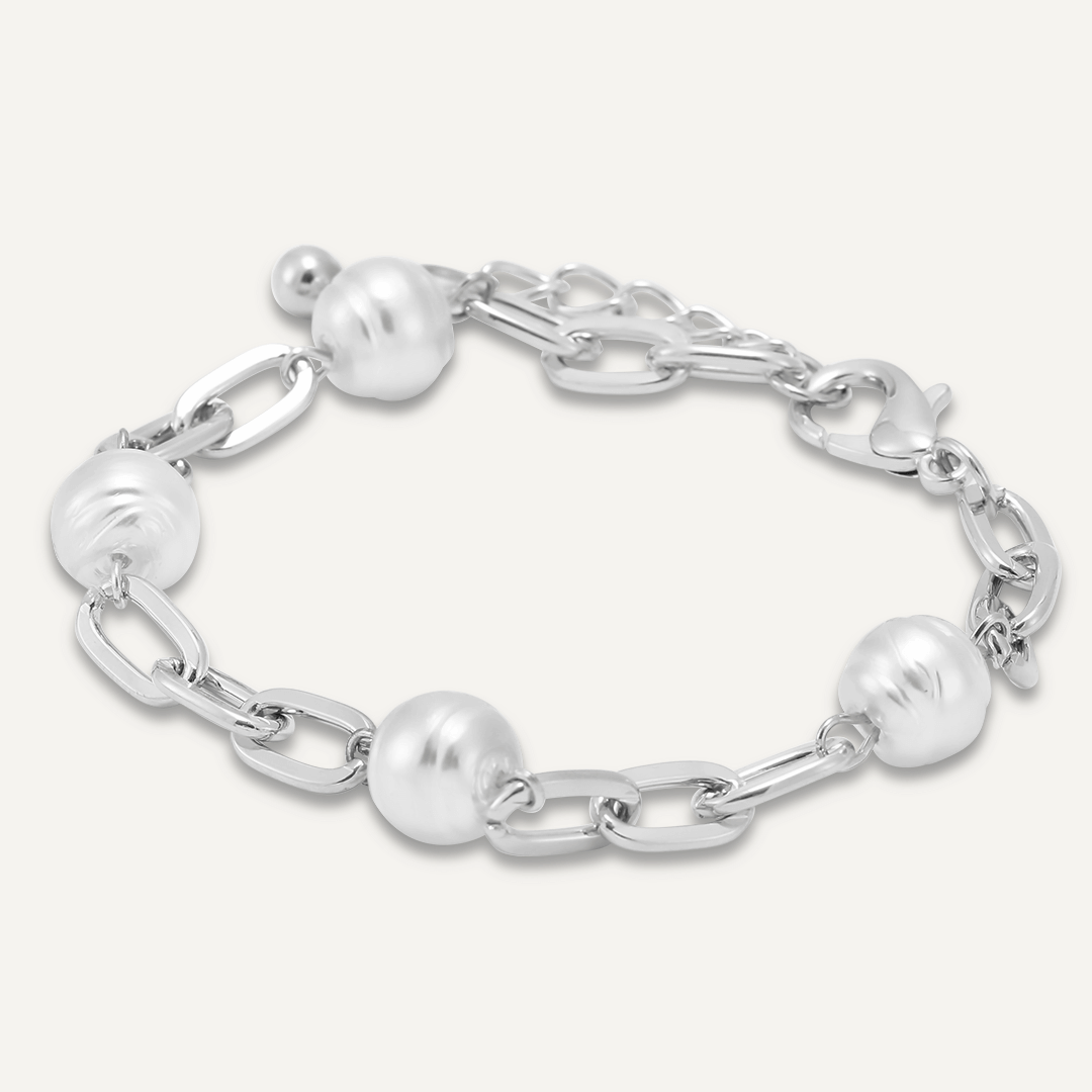 Chain-Link Faux Pearl Clasp Bracelet In Silver-Tone