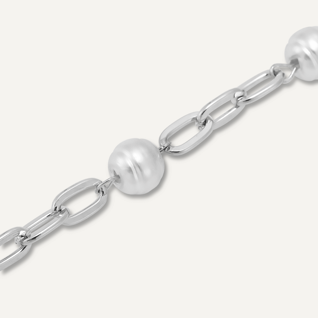 Chain-Link Faux Pearl Clasp Bracelet In Silver-Tone