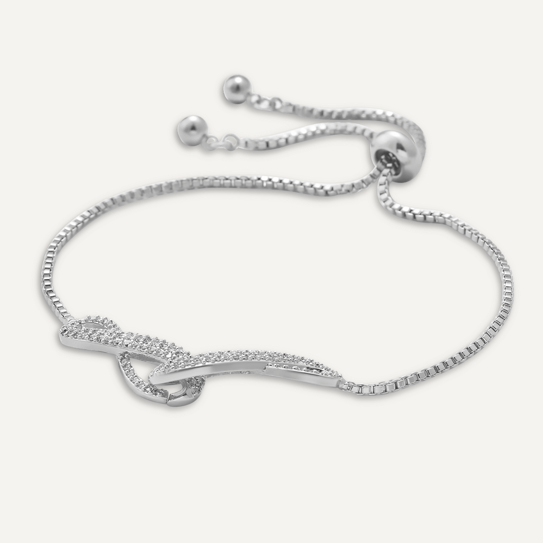 Large Infinity Crystal Drawstring Bracelet In Silver Tone