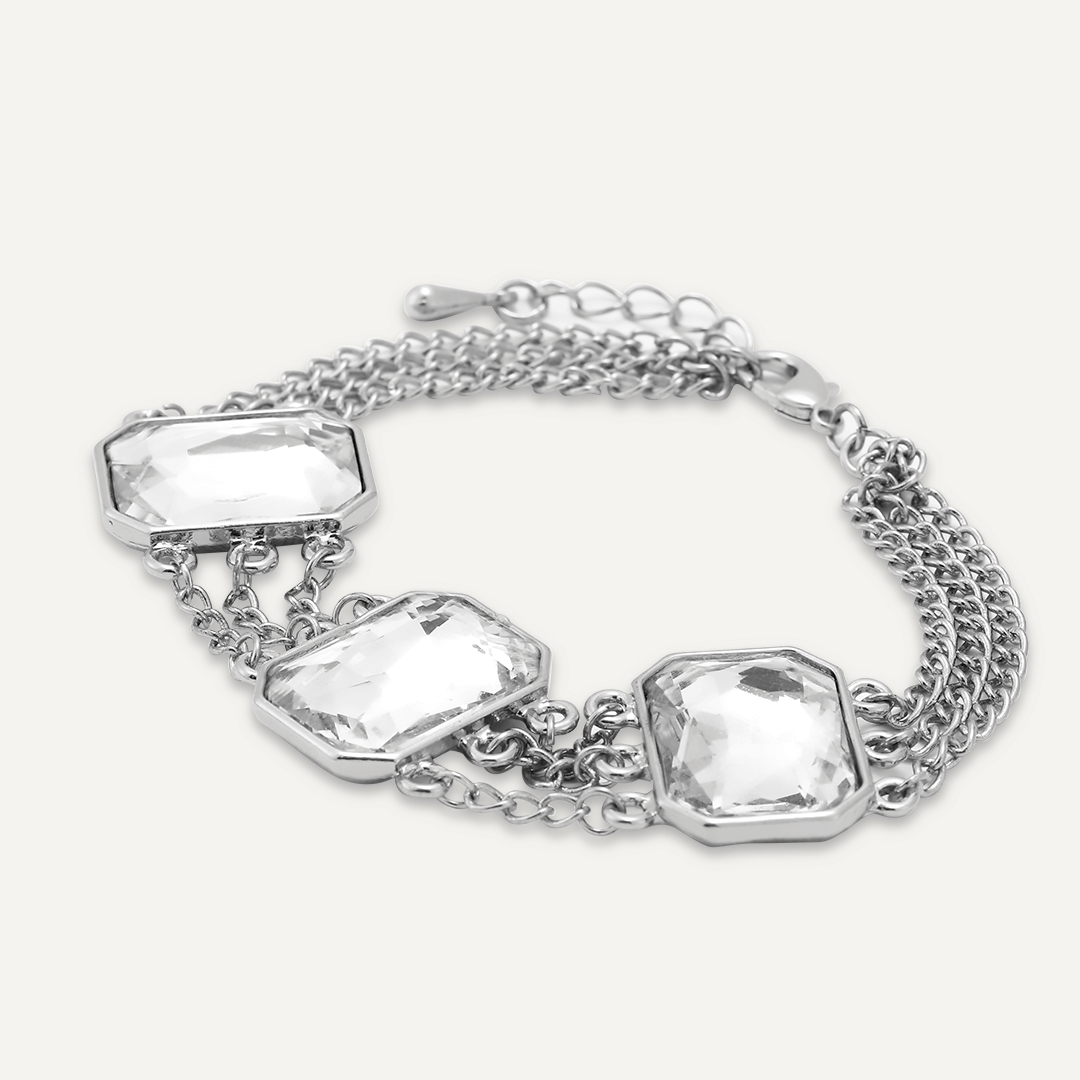 Vintage-Style Multi-Row Crystal Bracelet In Silver-Tone