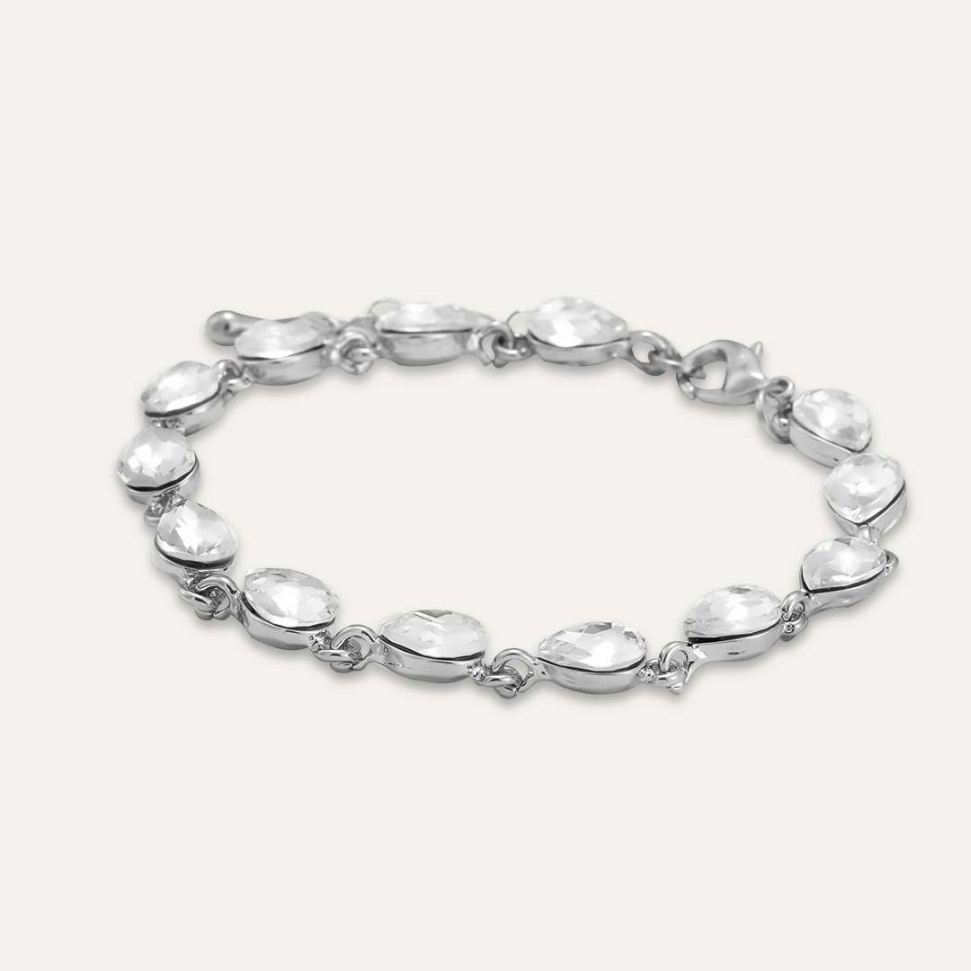 Elegant Crystal Beaded Clasp Bracelet In Silver Tone