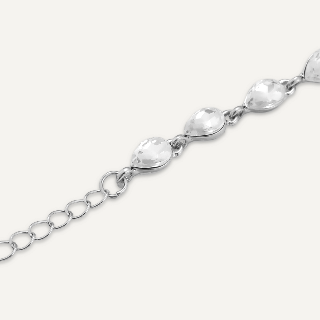 Elegant Crystal Beaded Clasp Bracelet In Silver Tone