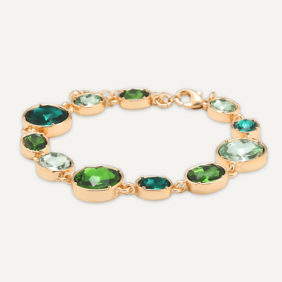 Green Jewel Clasp Bracelet In Gold-Tone