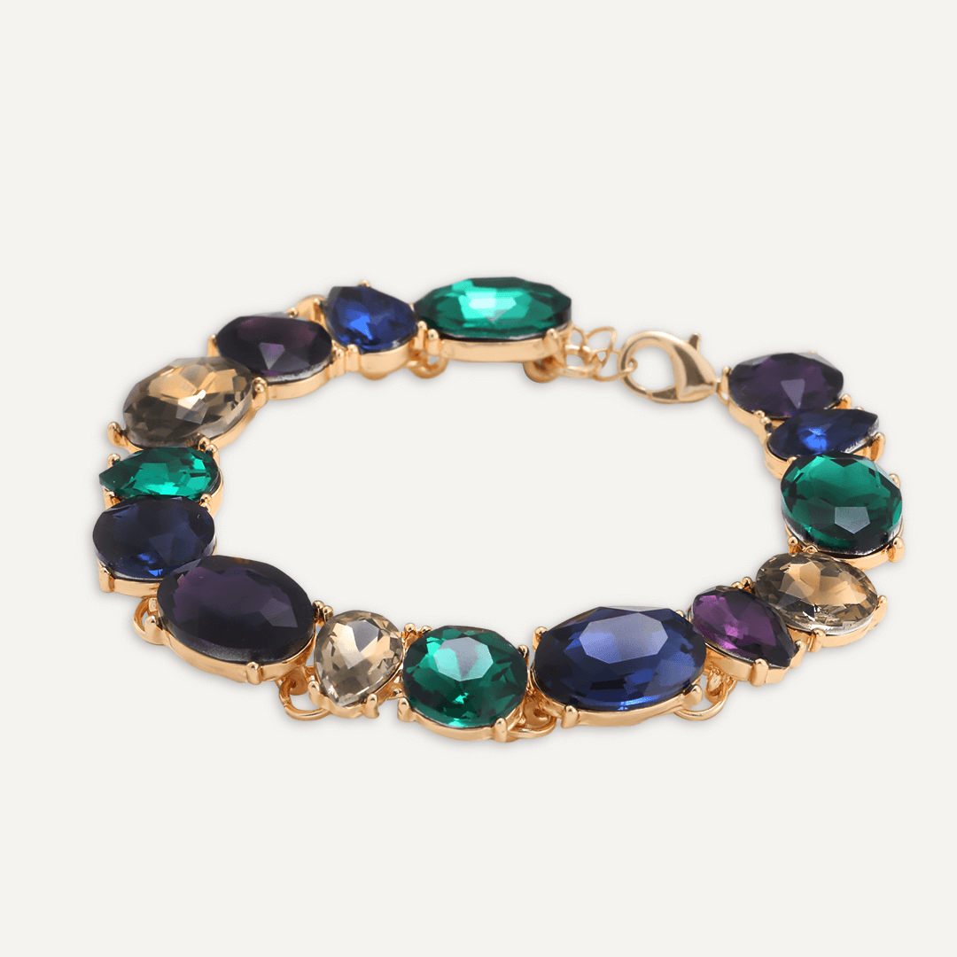 Mixed Cut Multi-Coloured Jewel Clasp Bracelet In Gold-Tone