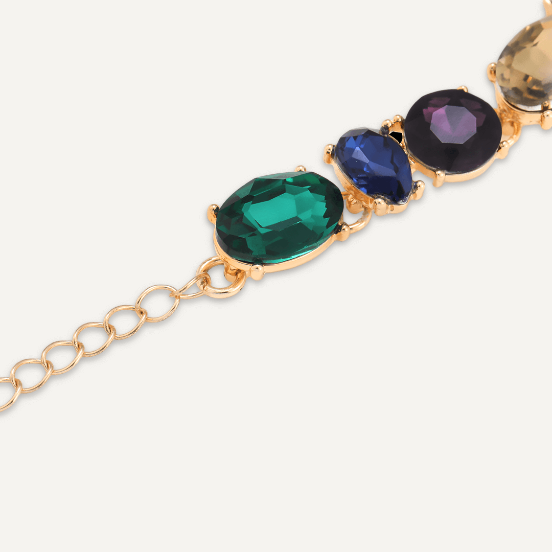 Mixed Cut Multi-Coloured Jewel Clasp Bracelet In Gold-Tone