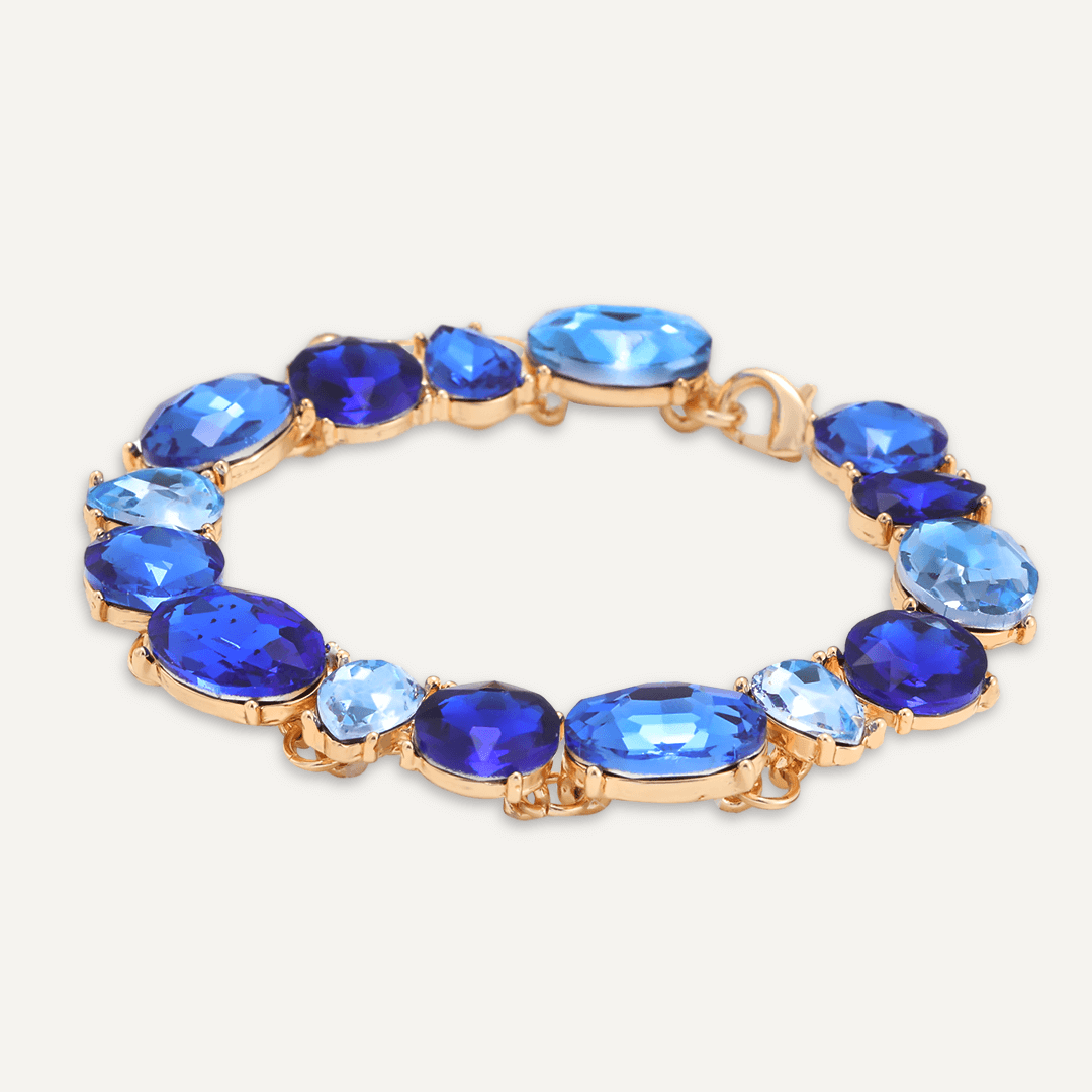 Mixed Cut Blue Jewel Clasp Bracelet In Gold-Tone