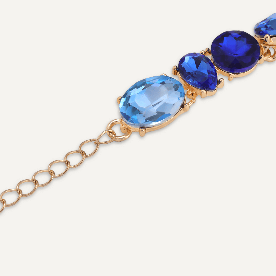 Mixed Cut Blue Jewel Clasp Bracelet In Gold-Tone