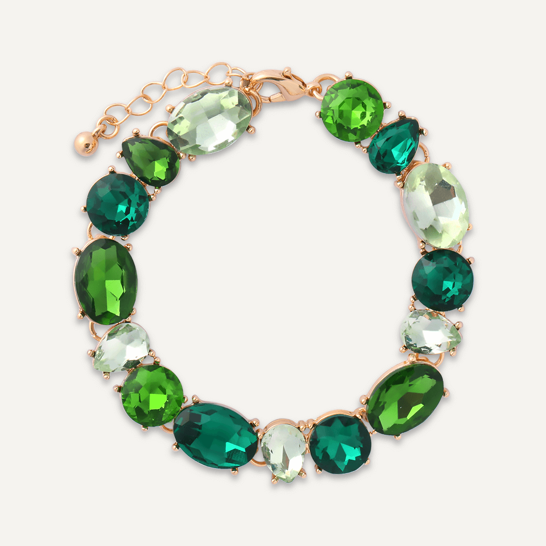 Mixed Cut Green Jewel Clasp Bracelet In Gold-Tone