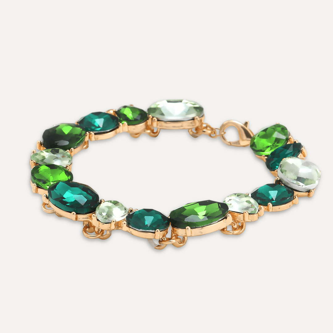 Mixed Cut Green Jewel Clasp Bracelet In Gold-Tone