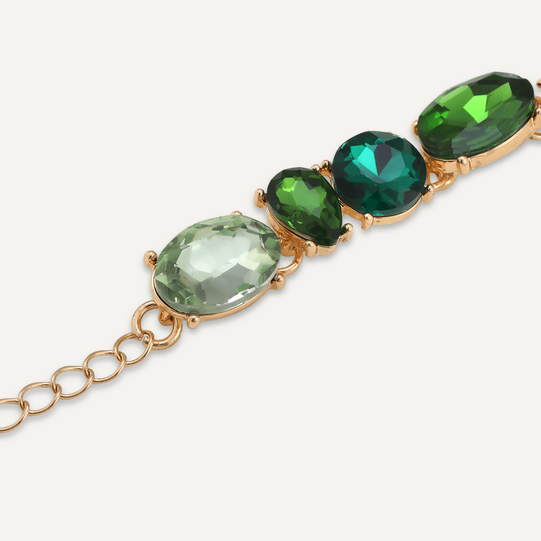 Mixed Cut Green Jewel Clasp Bracelet In Gold-Tone