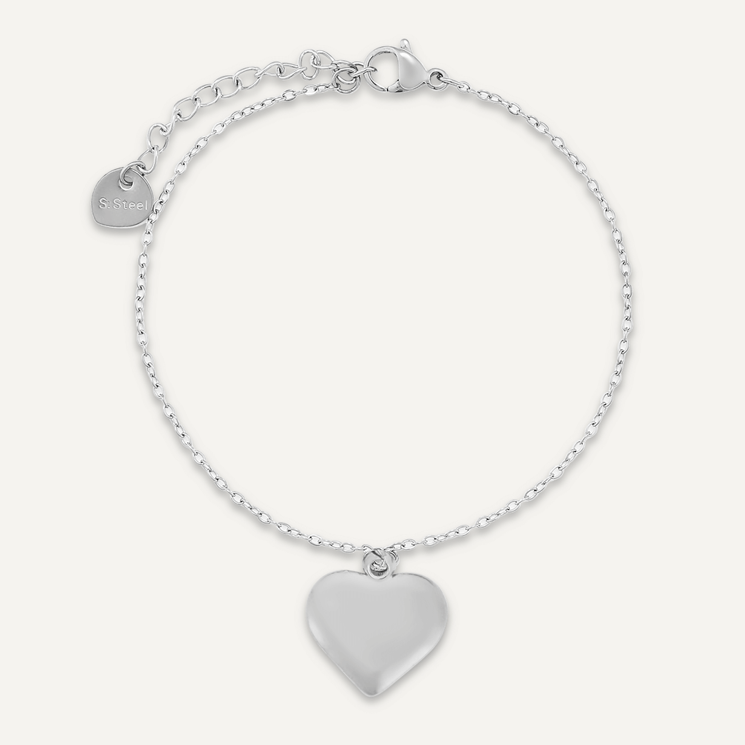 Heart Charm Clasp Bracelet In Silver-Tone