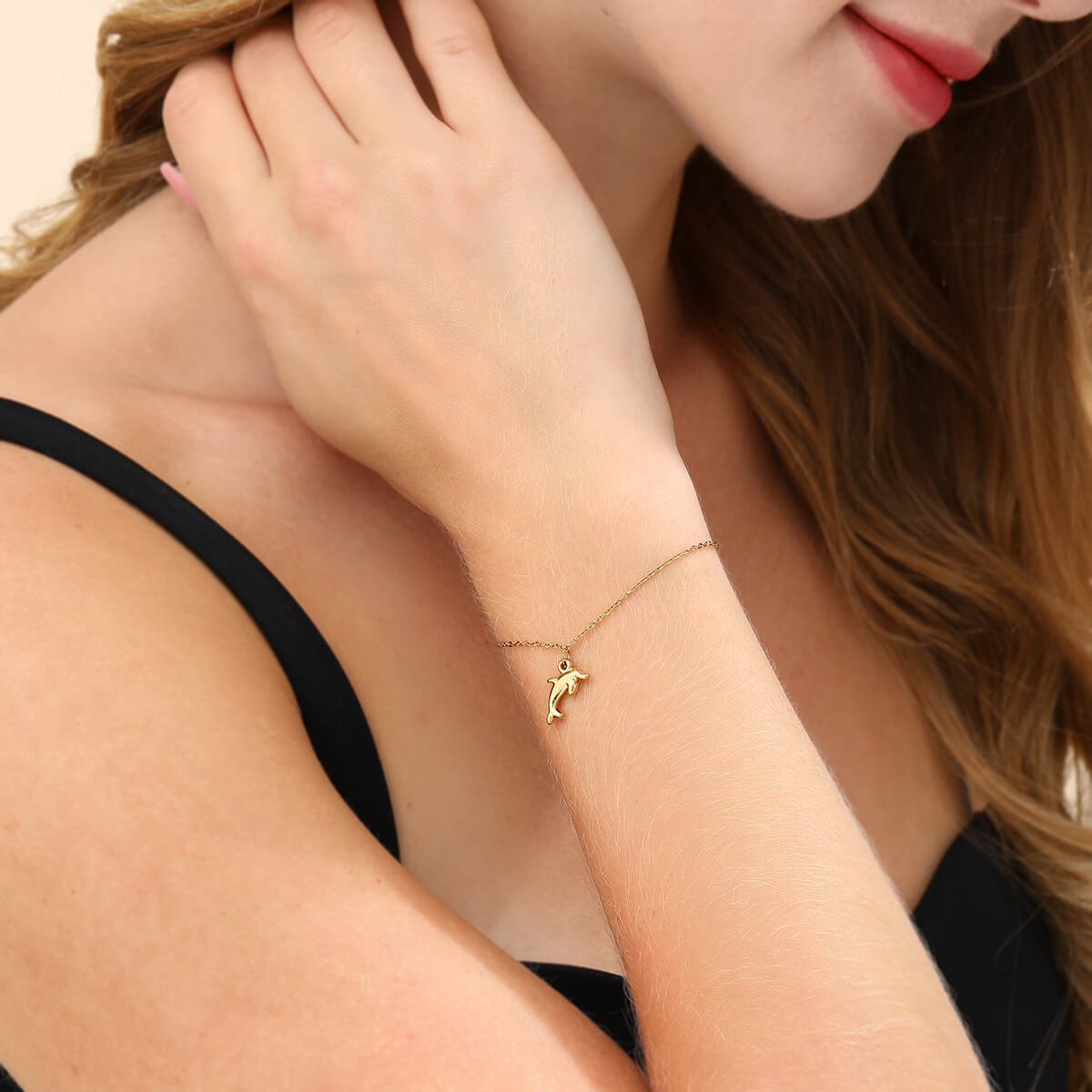 Dolphin Charm Clasp Bracelet In Gold-Tone