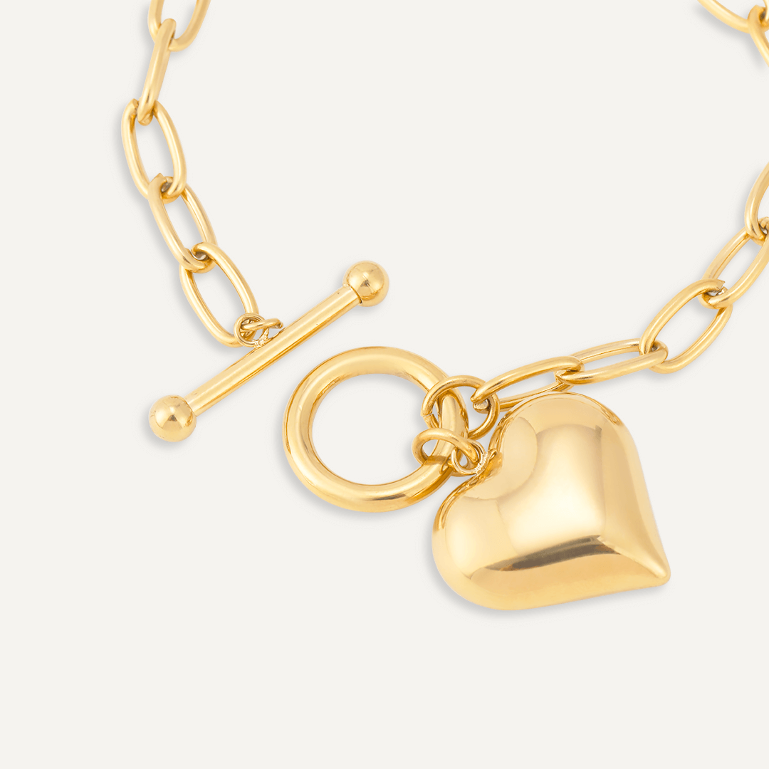 Heart Charm T-Bar Bracelet In Gold-Tone