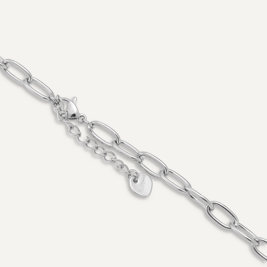 Heart Charm T-Bar Bracelet In Silver-Tone