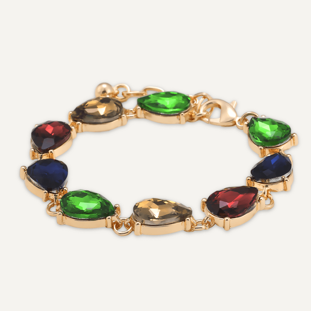 Multi-Coloured Teardrop Jewel Clasp Bracelet In Gold-Tone