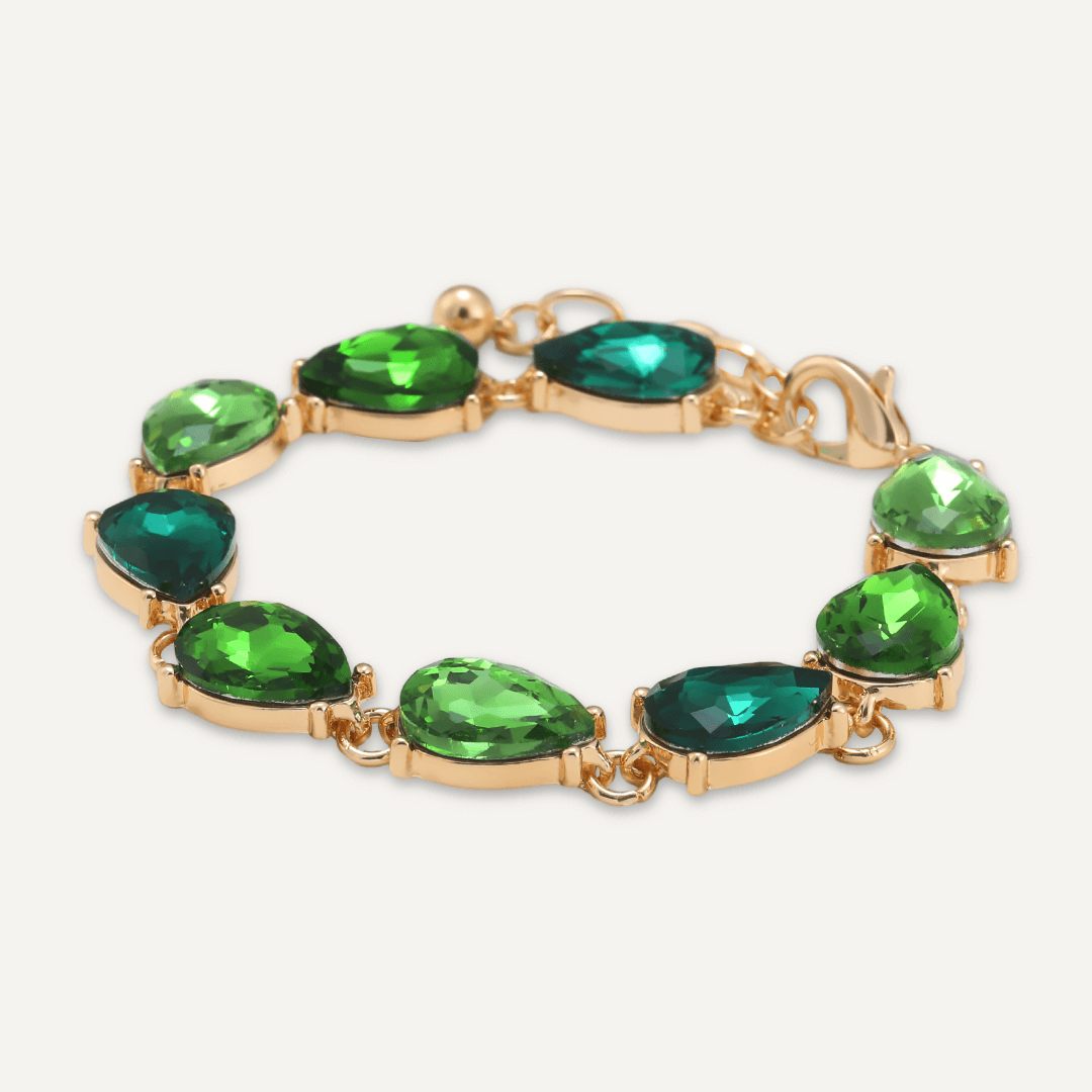 Green Teardrop Jewel Clasp Bracelet In Gold-Tone