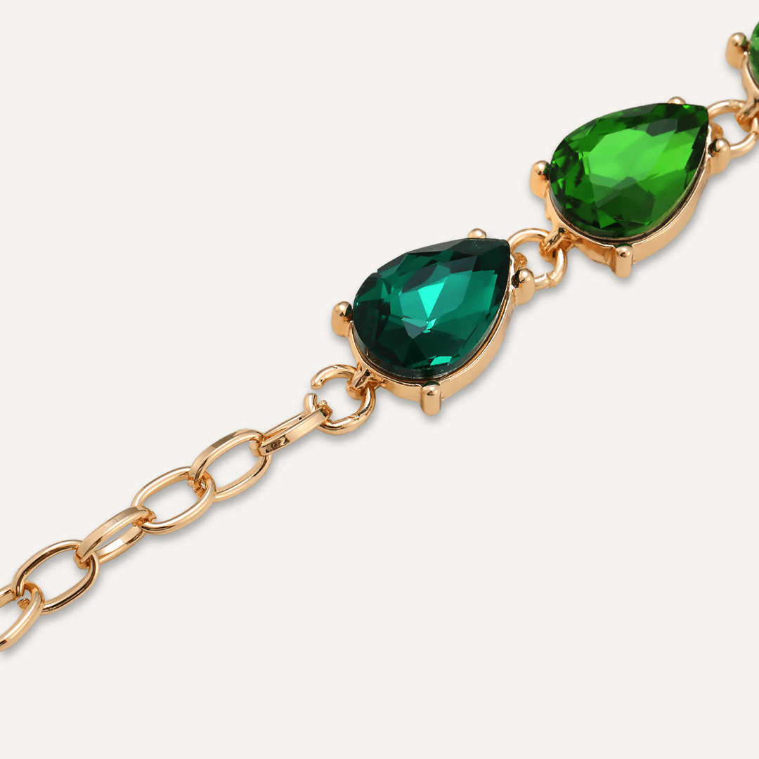 Green Teardrop Jewel Clasp Bracelet In Gold-Tone