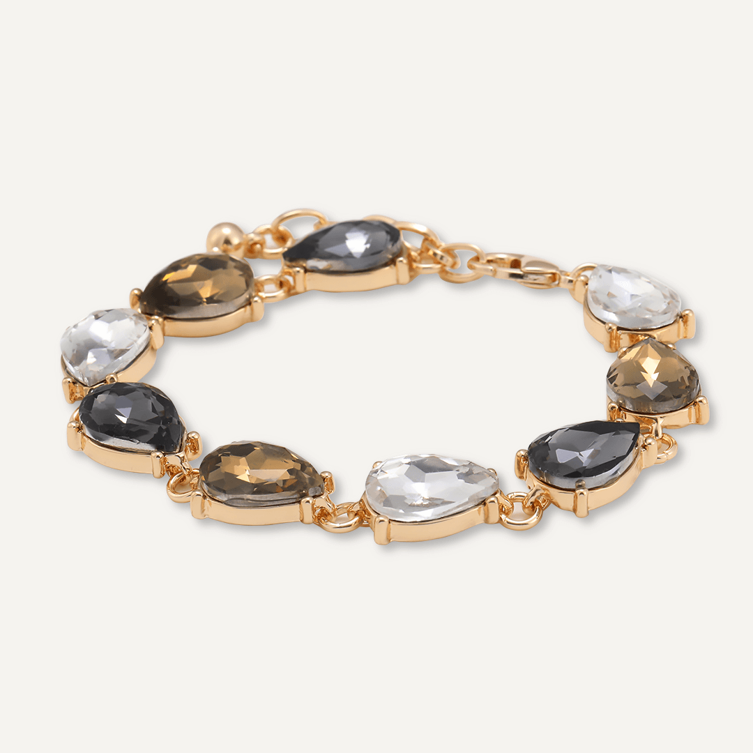 Smokey Brown Teardrop Jewel Clasp Bracelet In Gold-Tone