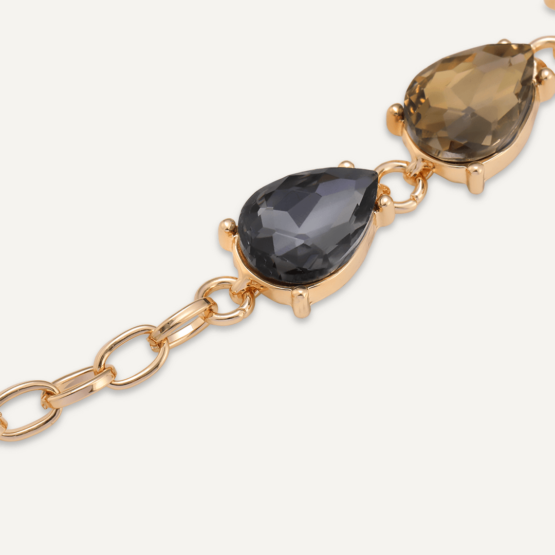 Smokey Brown Teardrop Jewel Clasp Bracelet In Gold-Tone