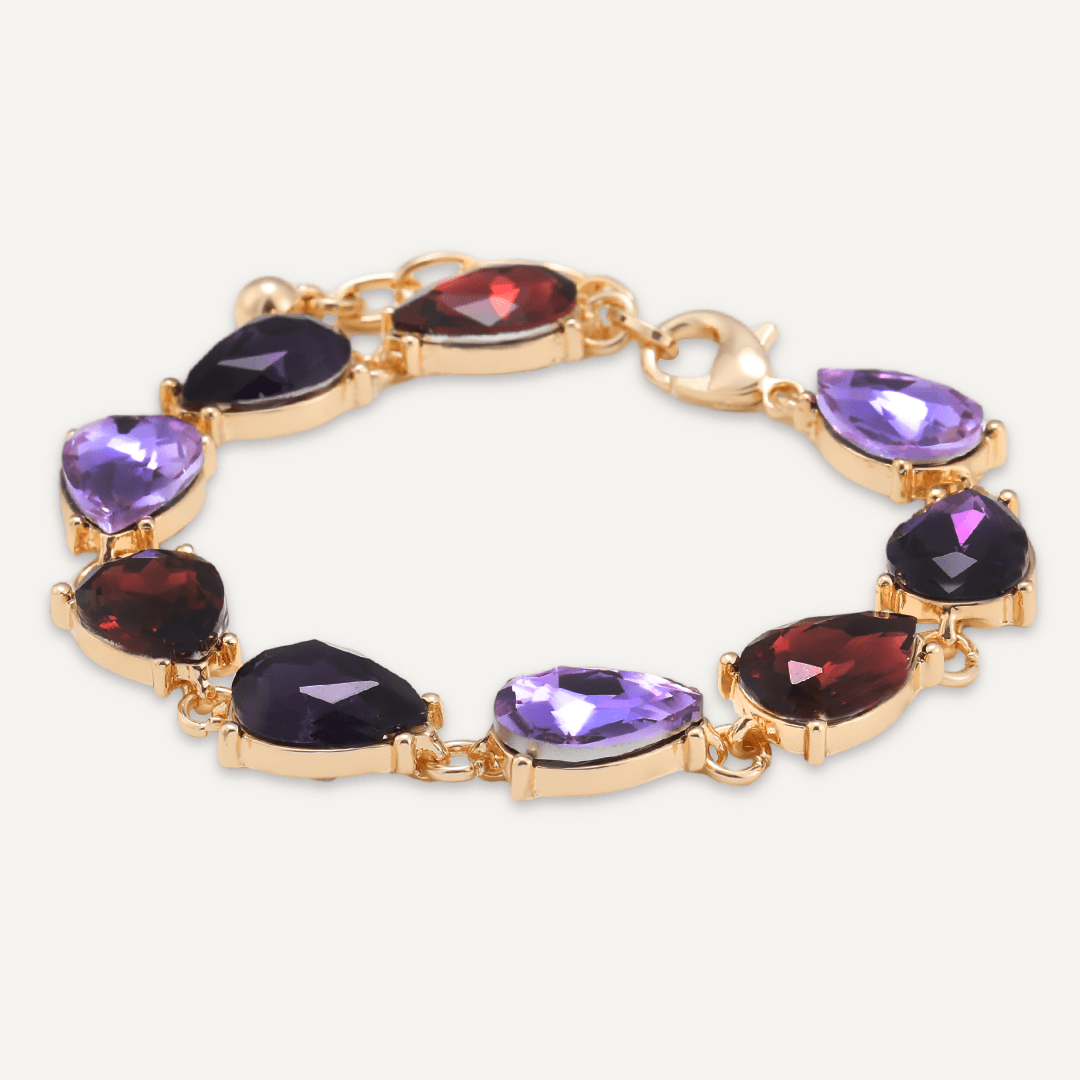 Purple Teardrop Jewel Clasp Bracelet In Gold-Tone