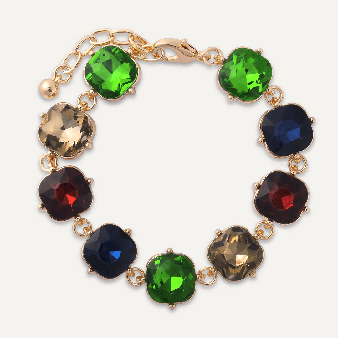 Multi-Coloured Geometric Jewel Clasp Bracelet In Gold-Tone