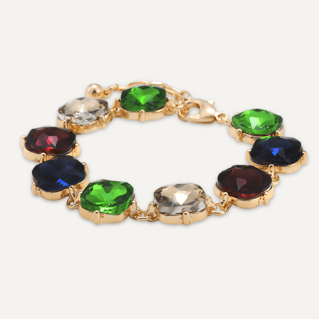 Multi-Coloured Geometric Jewel Clasp Bracelet In Gold-Tone