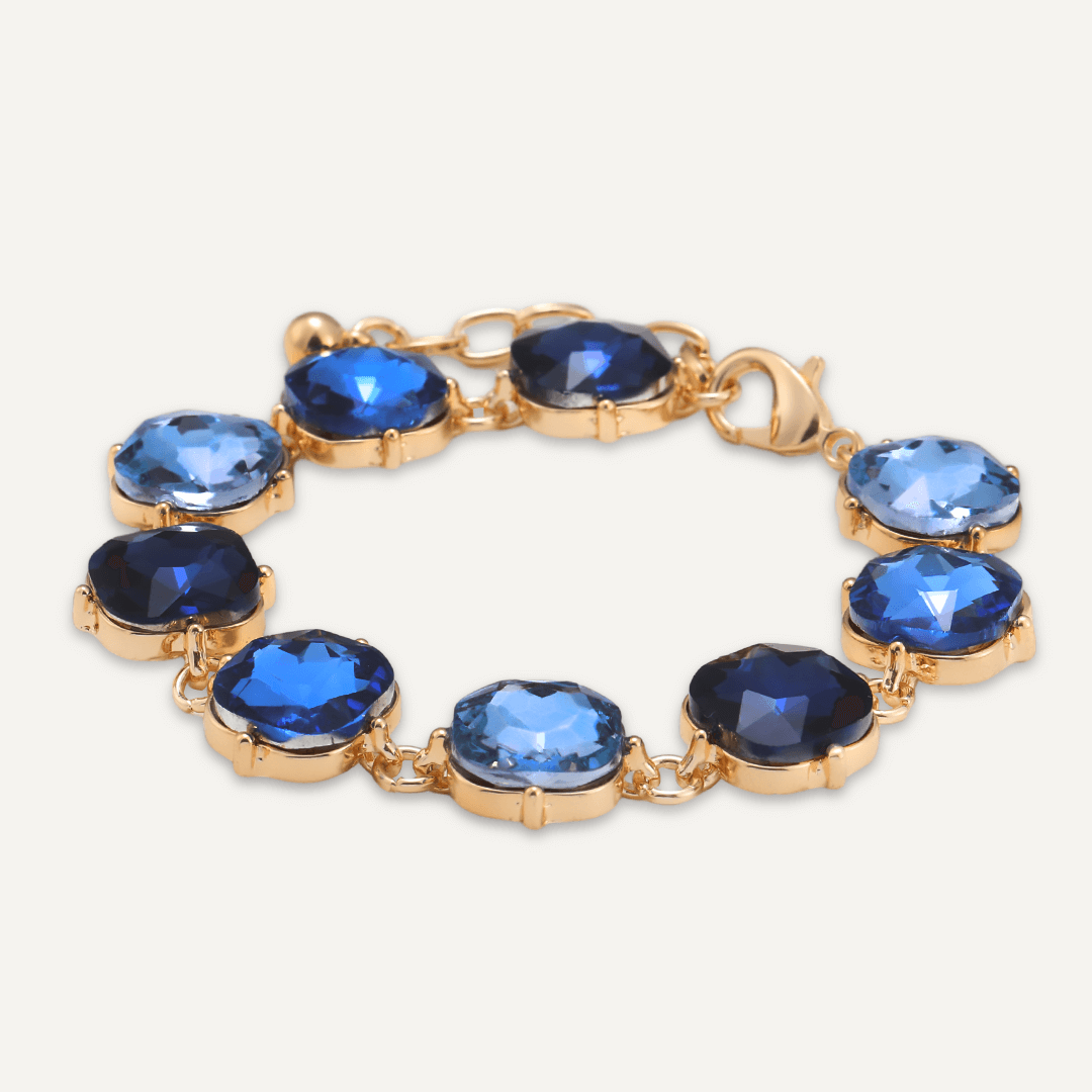 Blue Geometric Jewel Clasp Bracelet In Gold-Tone