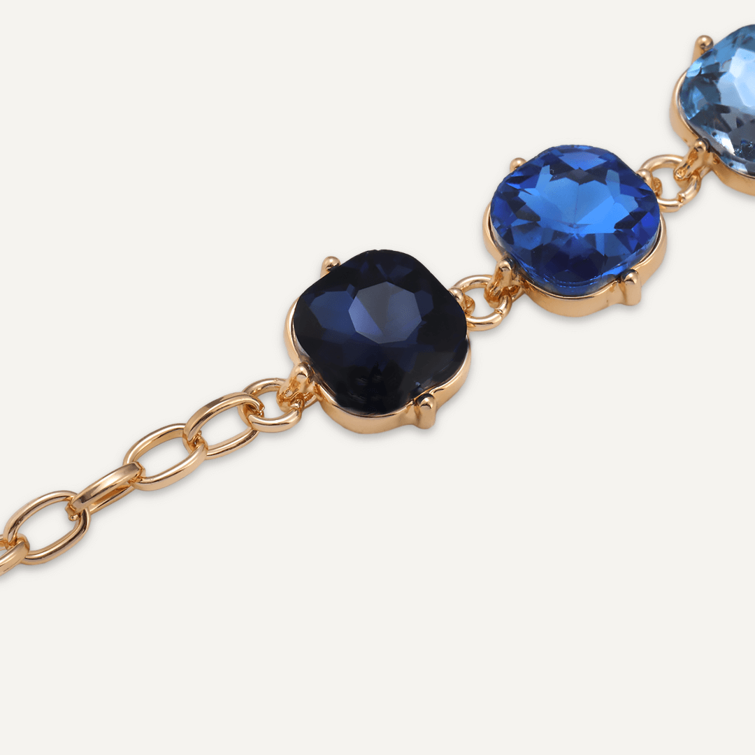 Blue Geometric Jewel Clasp Bracelet In Gold-Tone