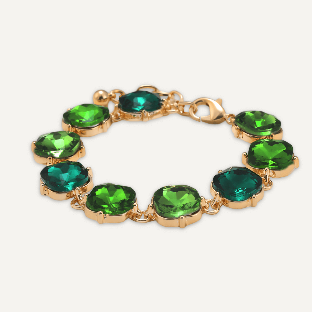 Green Geometric Jewel Clasp Bracelet In Gold-Tone