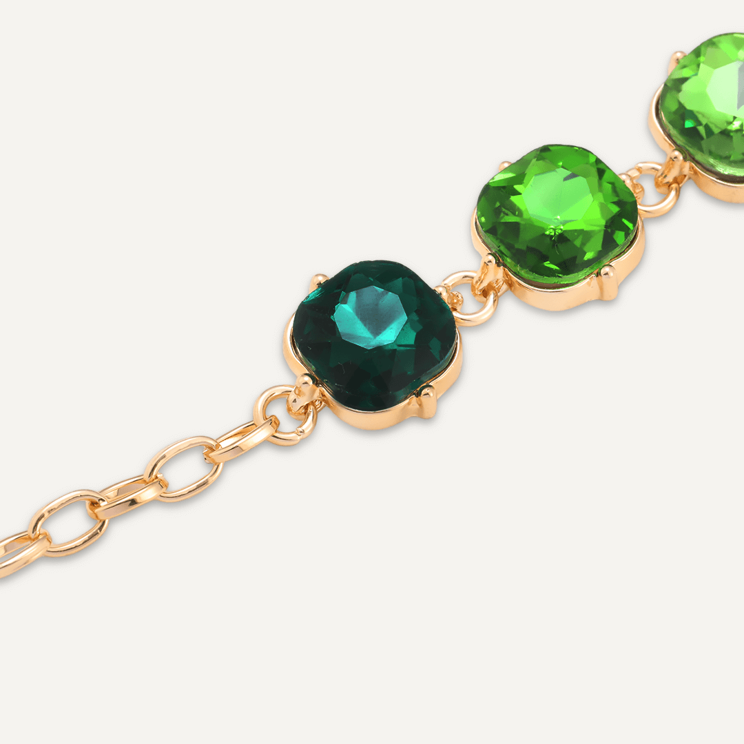 Green Geometric Jewel Clasp Bracelet In Gold-Tone