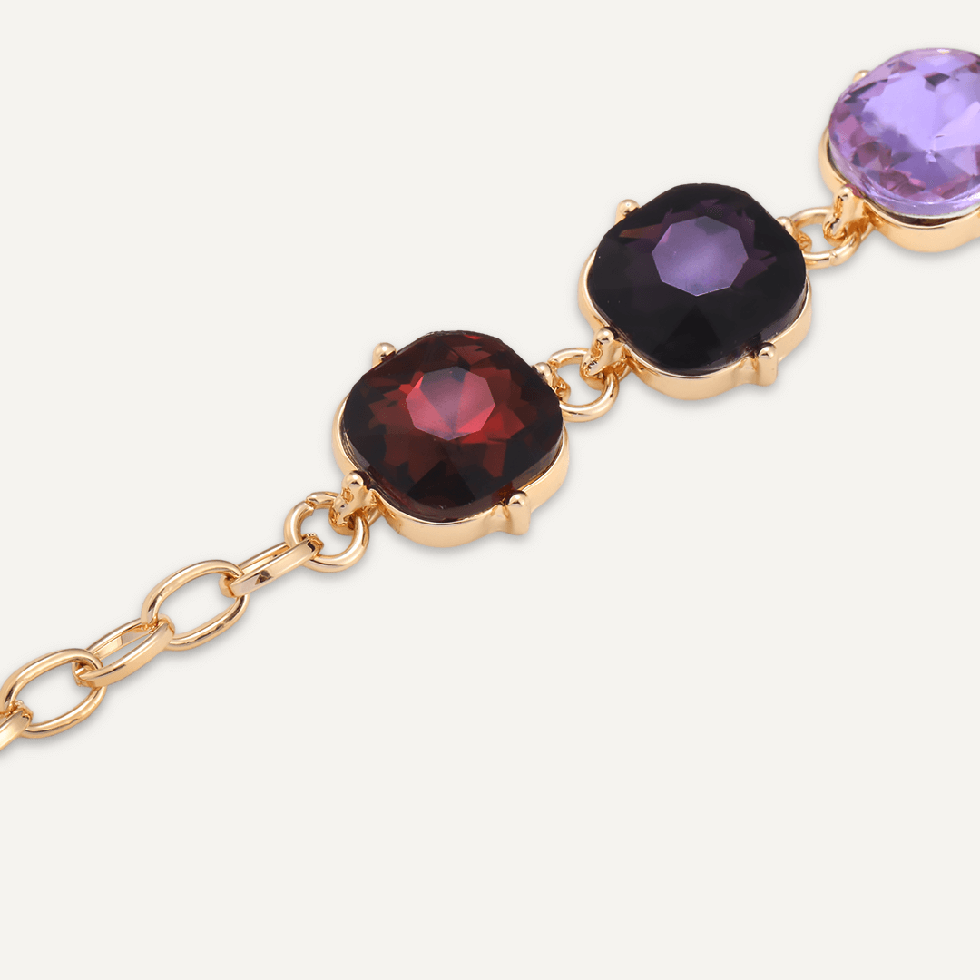 Purple Geometric Jewel Clasp Bracelet In Gold-Tone