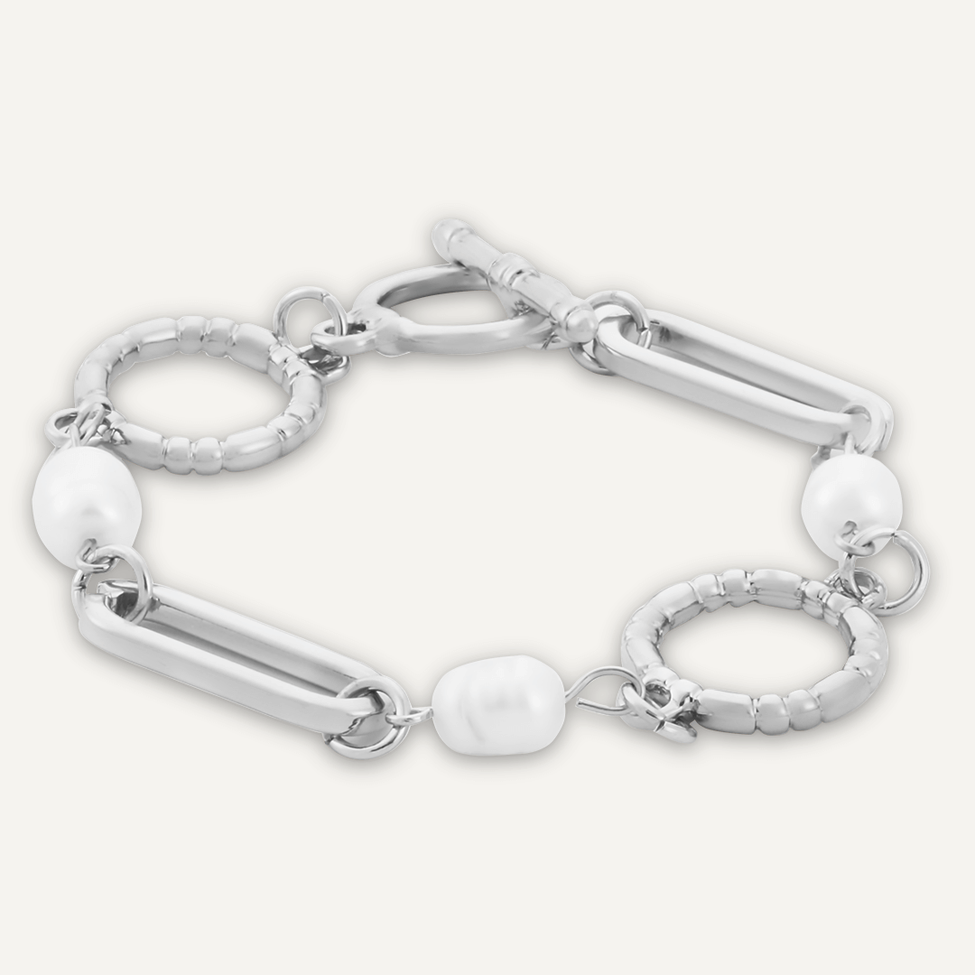 Classic Faux Pearls T-bar Bracelet In Silver-Tone