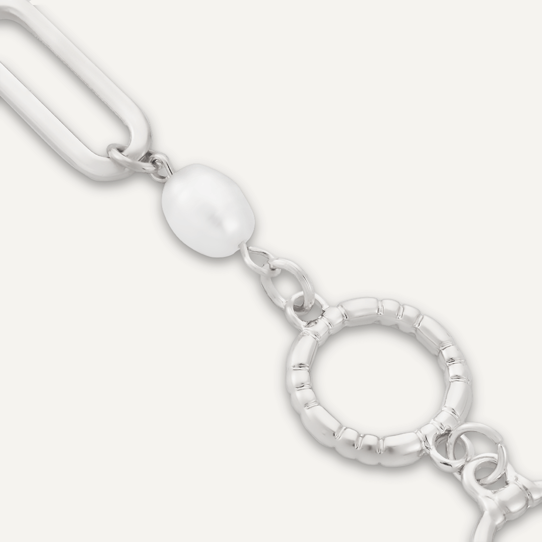 Classic Faux Pearls T-bar Bracelet In Silver-Tone