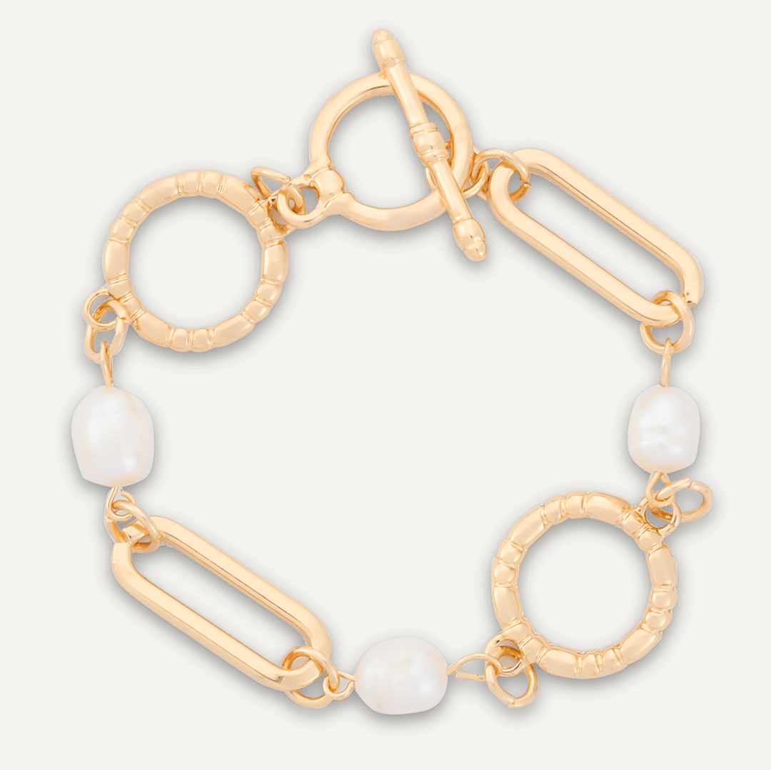 Classic Faux Pearls T-bar Bracelet In Gold-Tone