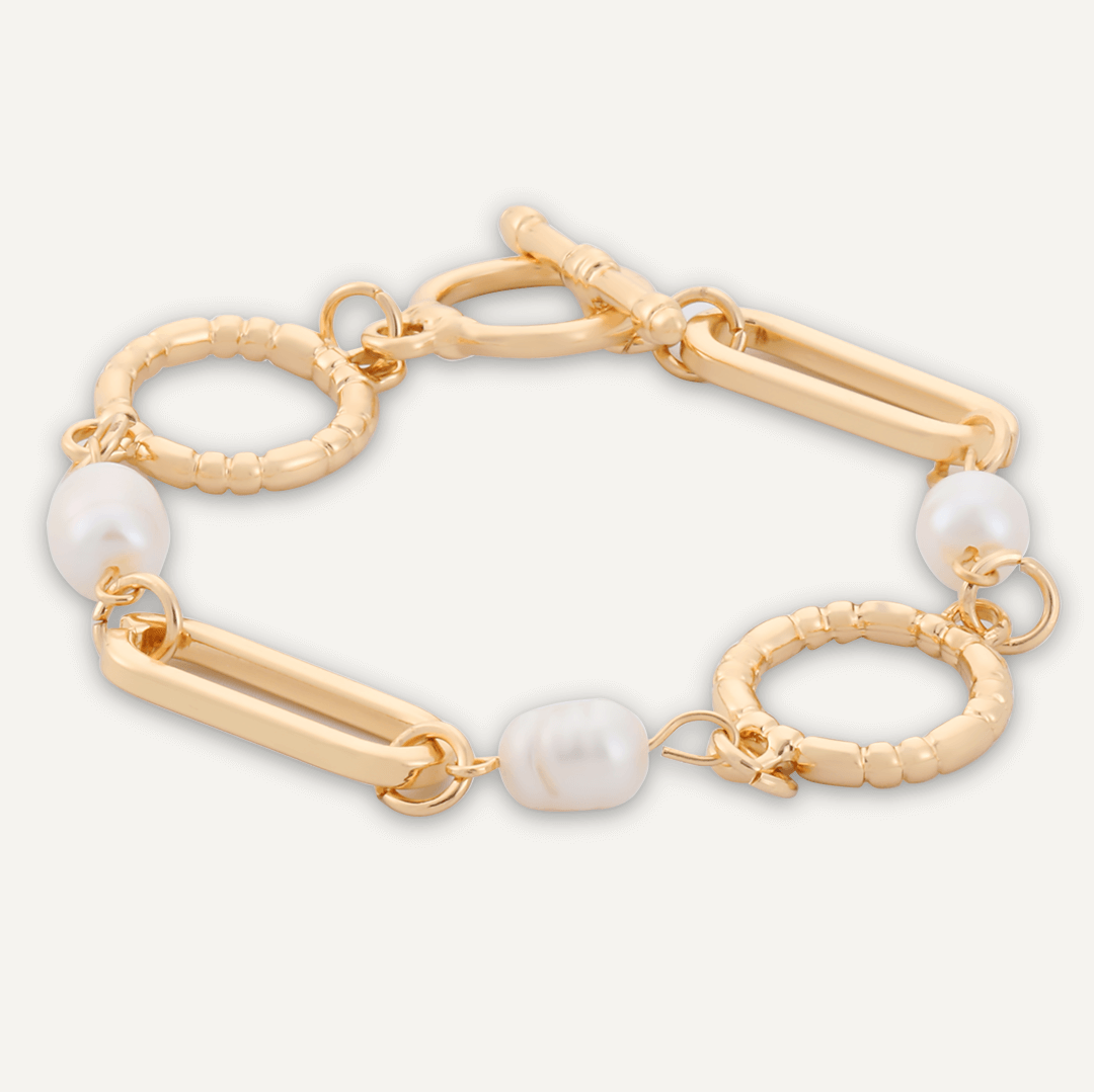 Classic Faux Pearls T-bar Bracelet In Gold-Tone