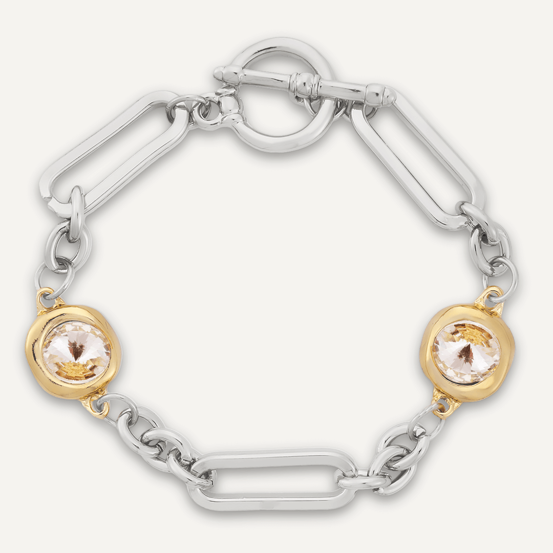 Contemporary Crystal T-Bar Chain-Link Bracelet In Gold & Silver-Tone