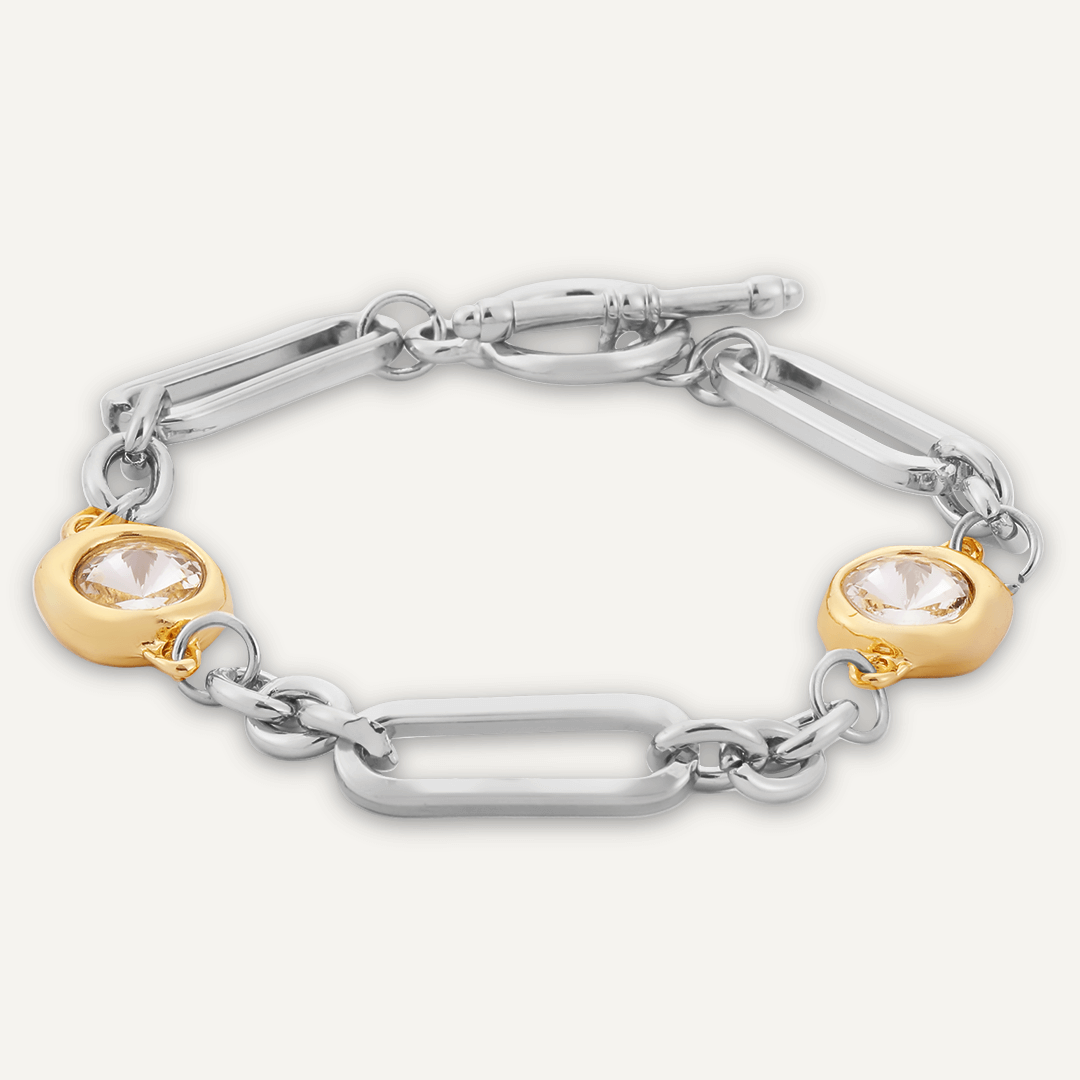 Contemporary Crystal T-Bar Chain-Link Bracelet In Gold & Silver-Tone