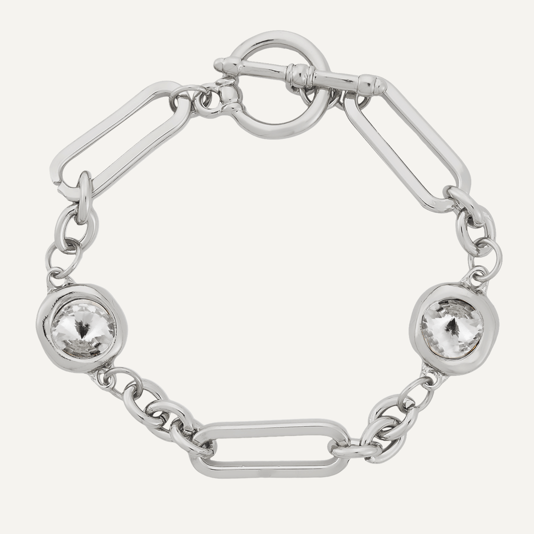 Contemporary Crystal T-Bar Chain-Link Bracelet In Silver-Tone