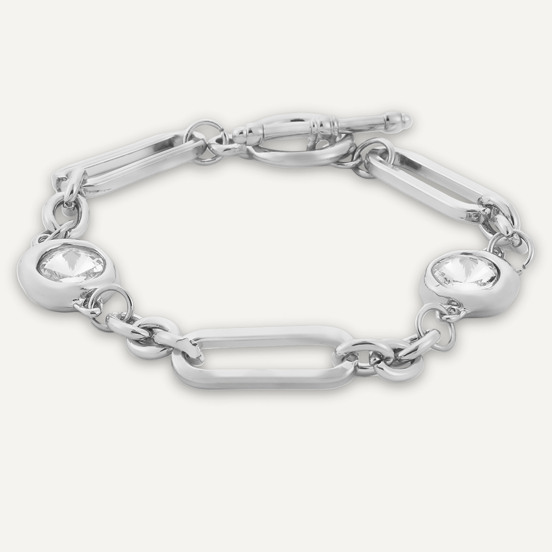 Contemporary Crystal T-Bar Chain-Link Bracelet In Silver-Tone