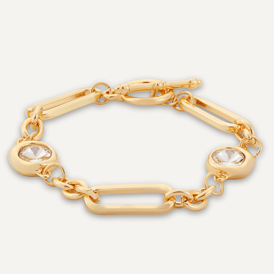 Contemporary Crystal T-Bar Chain-Link Bracelet In Gold-Tone