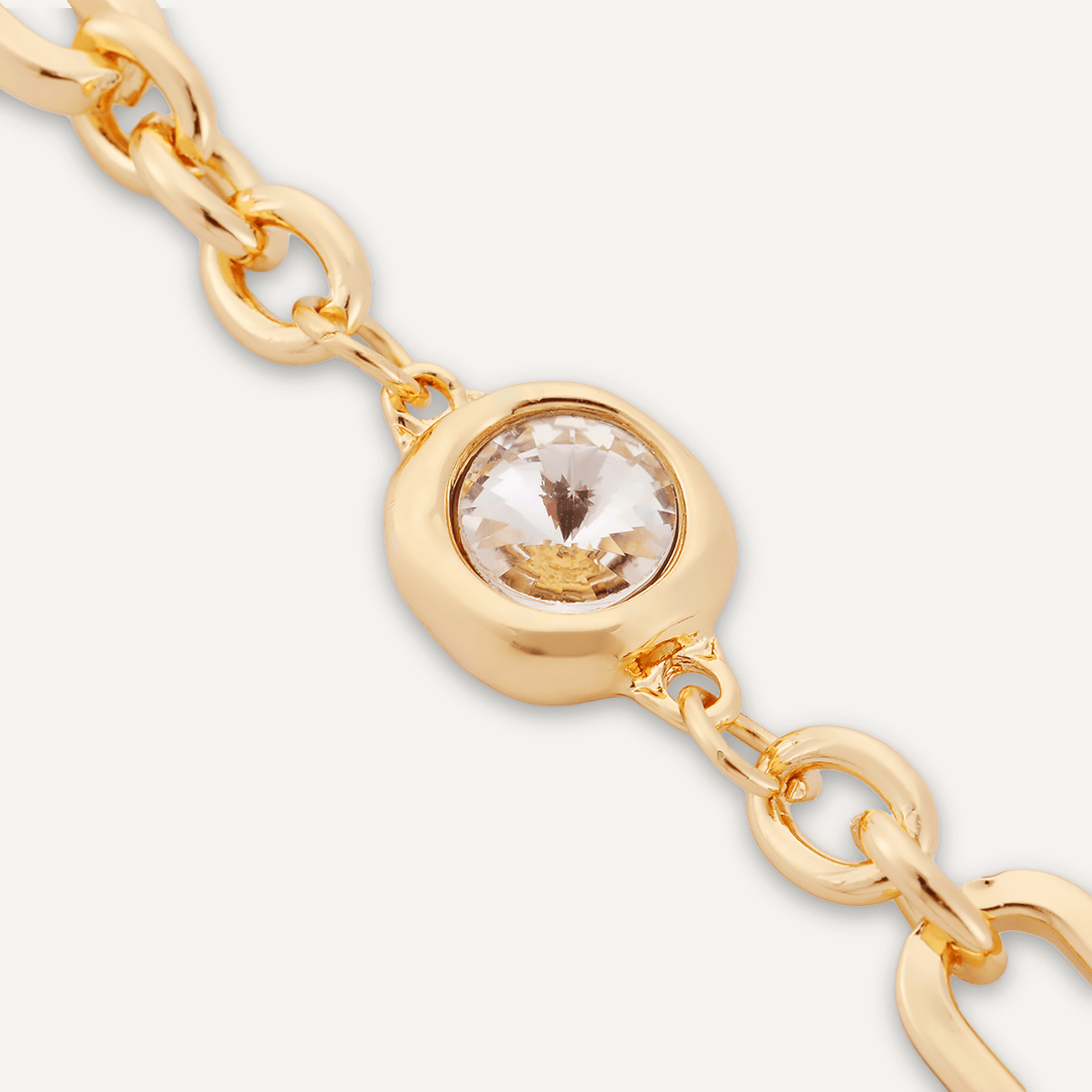 Contemporary Crystal T-Bar Chain-Link Bracelet In Gold-Tone