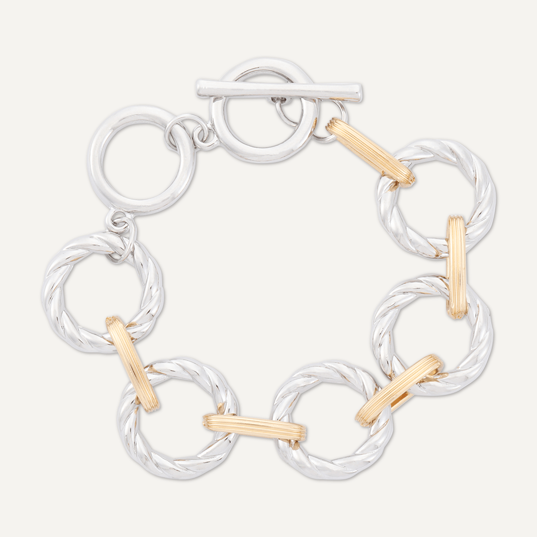 Contemporary T-Bar Chain-Link Bracelet In Silver & Gold-Tone