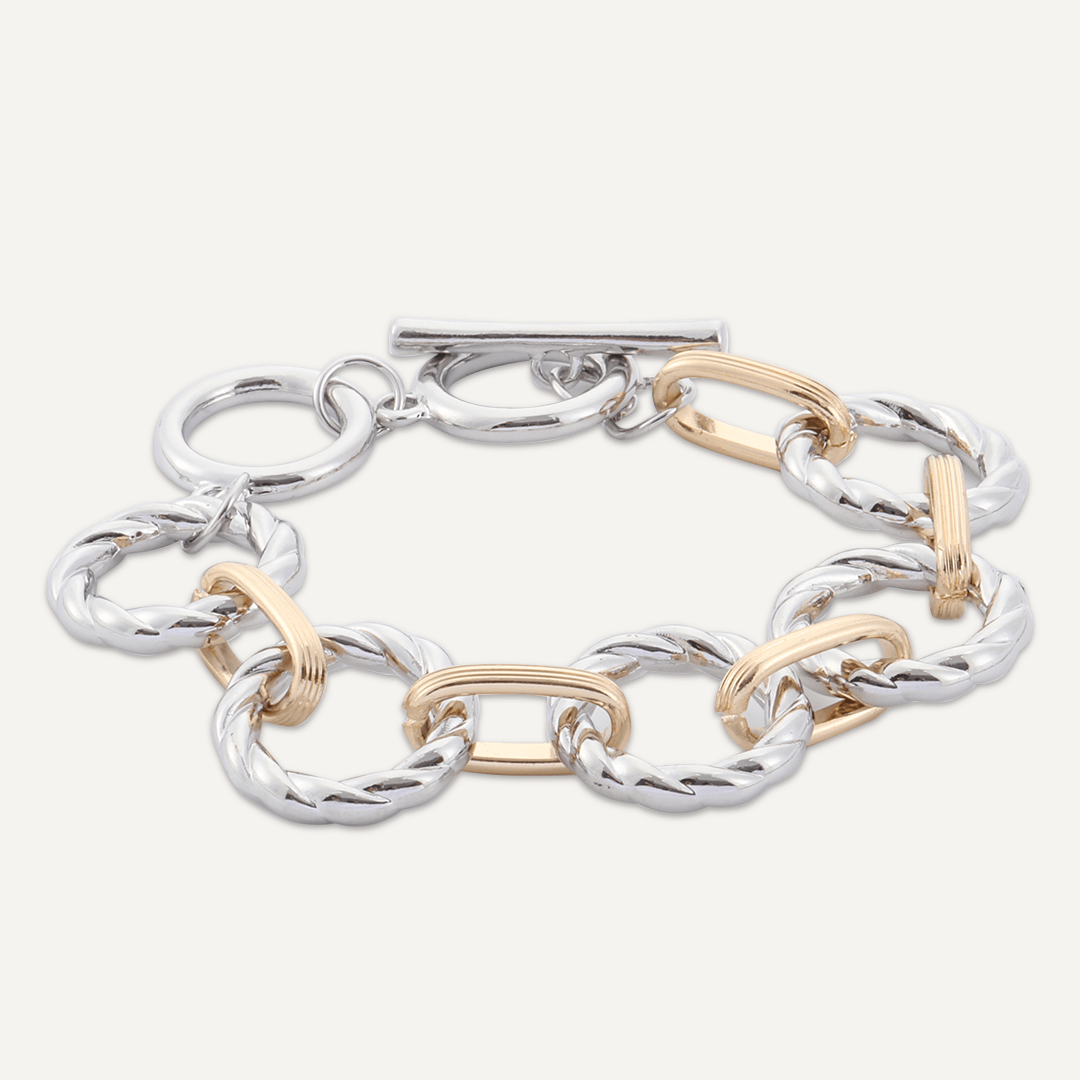 Contemporary T-Bar Chain-Link Bracelet In Silver & Gold-Tone