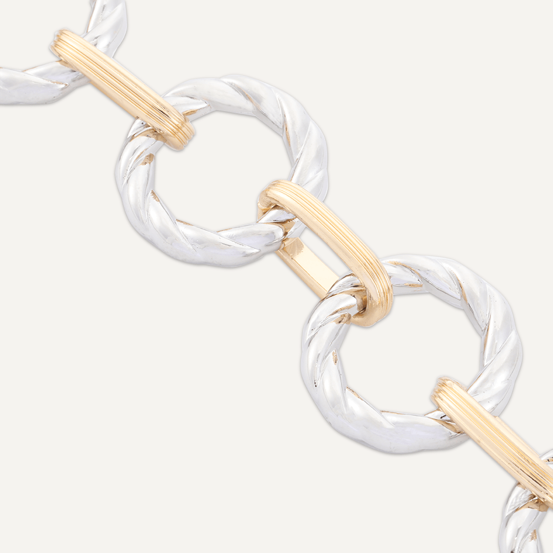 Contemporary T-Bar Chain-Link Bracelet In Silver & Gold-Tone