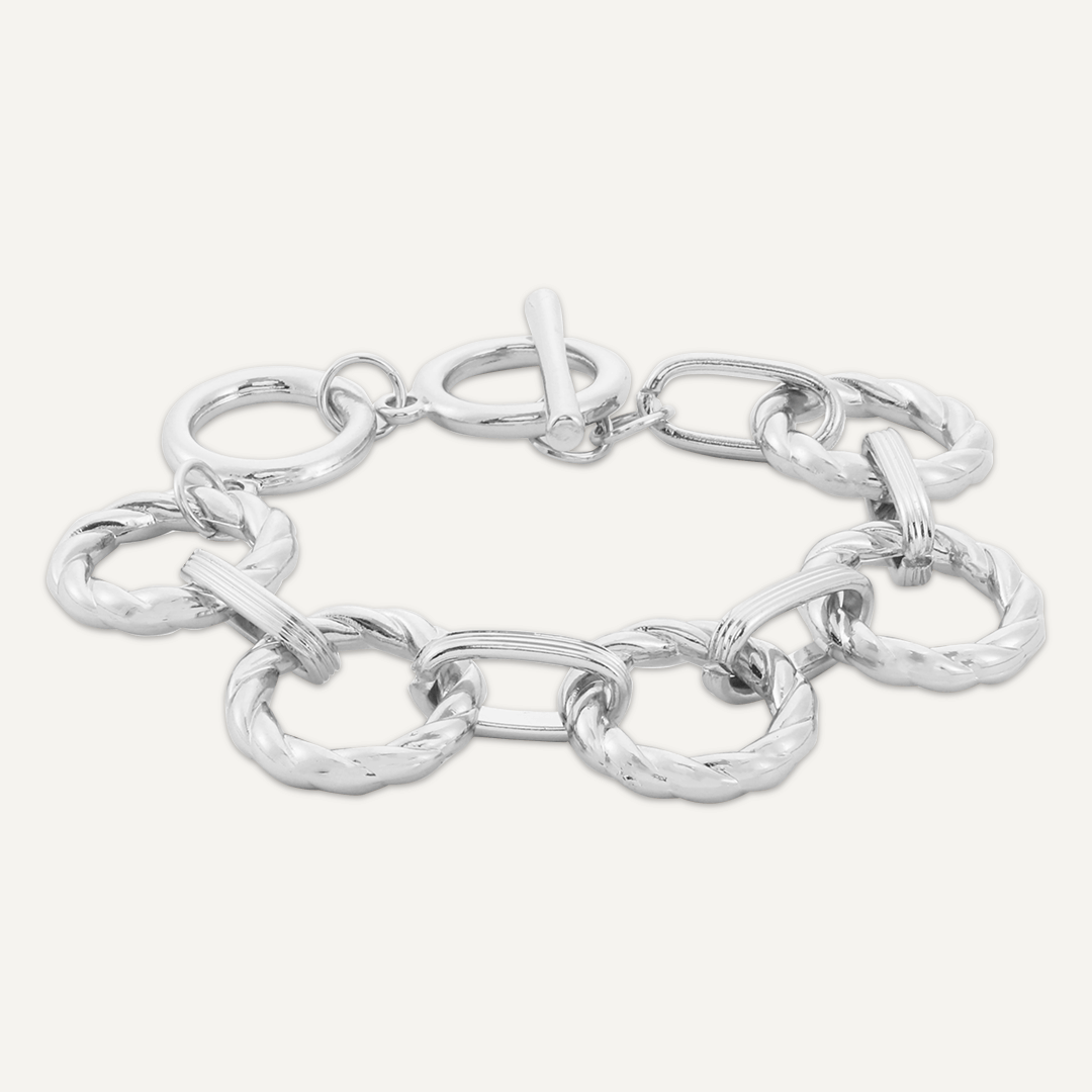 Contemporary T-Bar Chain-Link Bracelet In Silver-Tone