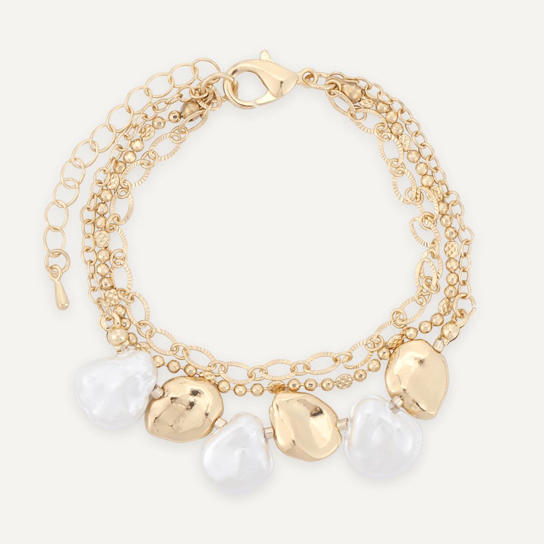 Multi-Layer Classic Faux Pearls Lobster Clasp Bracelet In Gold-Tone