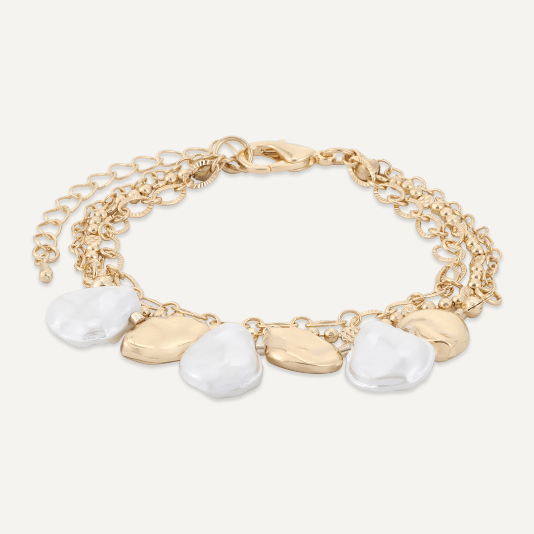 Multi-Layer Classic Faux Pearls Lobster Clasp Bracelet In Gold-Tone