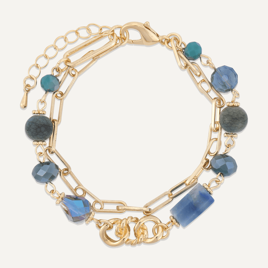 Blue Natural Stone Lobster Clasp Bracelet In Gold-Tone